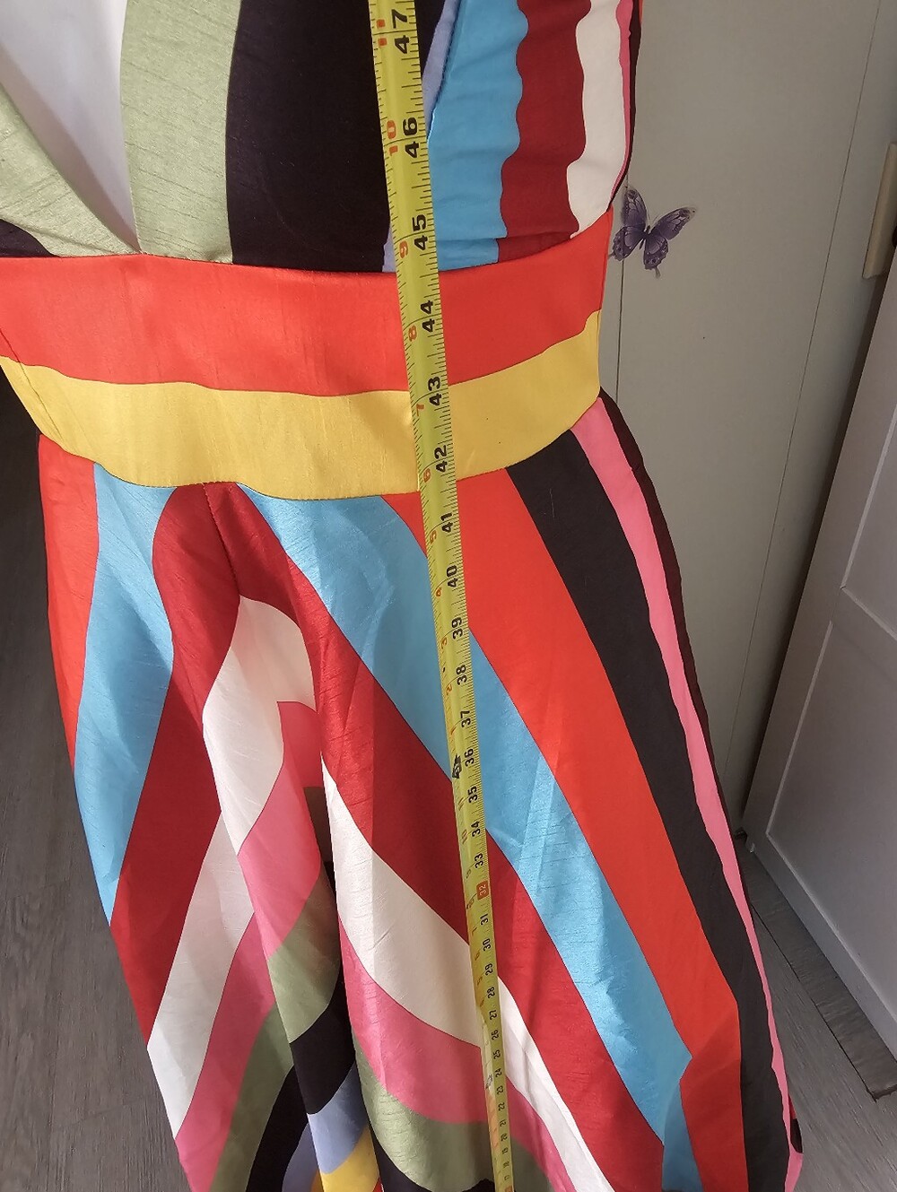 eShakti Chevron Stripe Rainbow Maxi Dress Pockets Womens Lg=10 12 Pristin Pocket - Picture 13 of 13